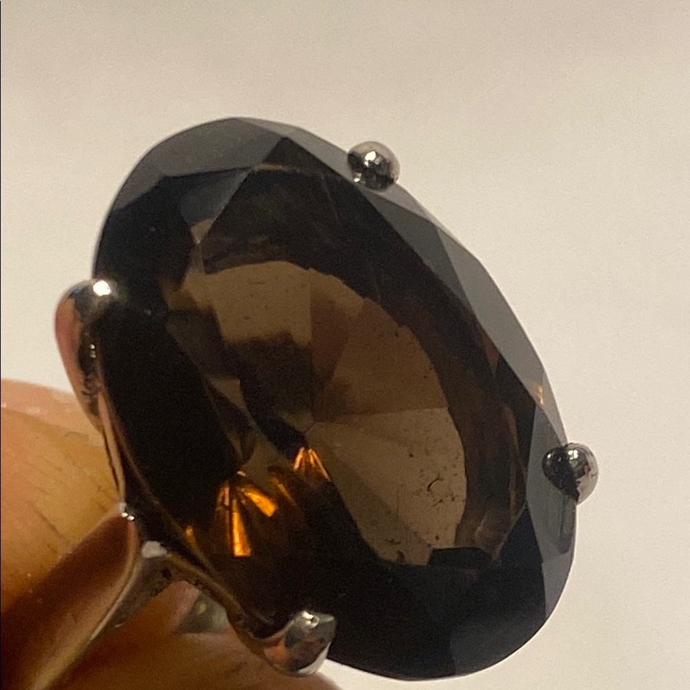 Vintage Silver Brown Gemstone Ring - image 3